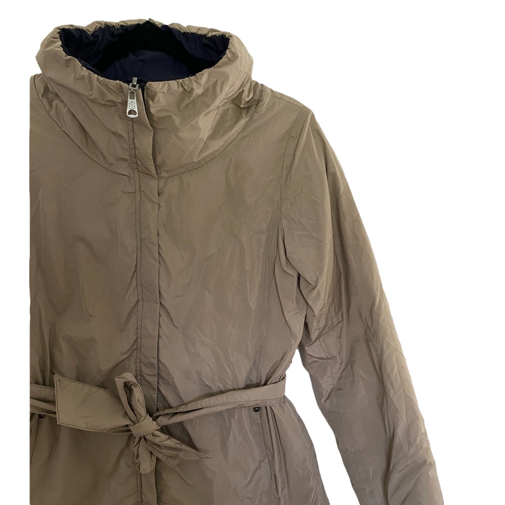 WEEKEND MAX MARA Beige Down Zip Up Puffer Jacket / Coat with Tie Women’s Size 6 - Picture 6 of 12
